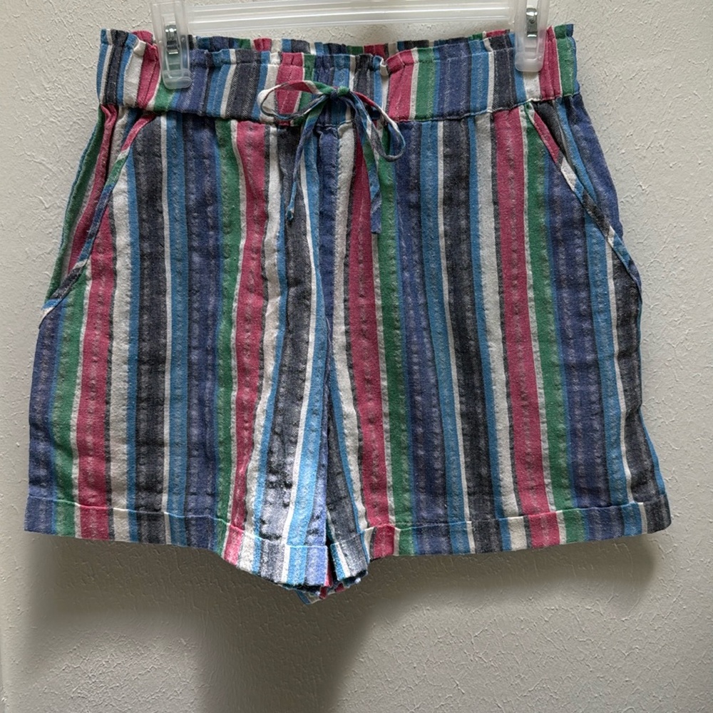 Gigio Women’s Striped Paperbag Linen Blend Shorts Size Large